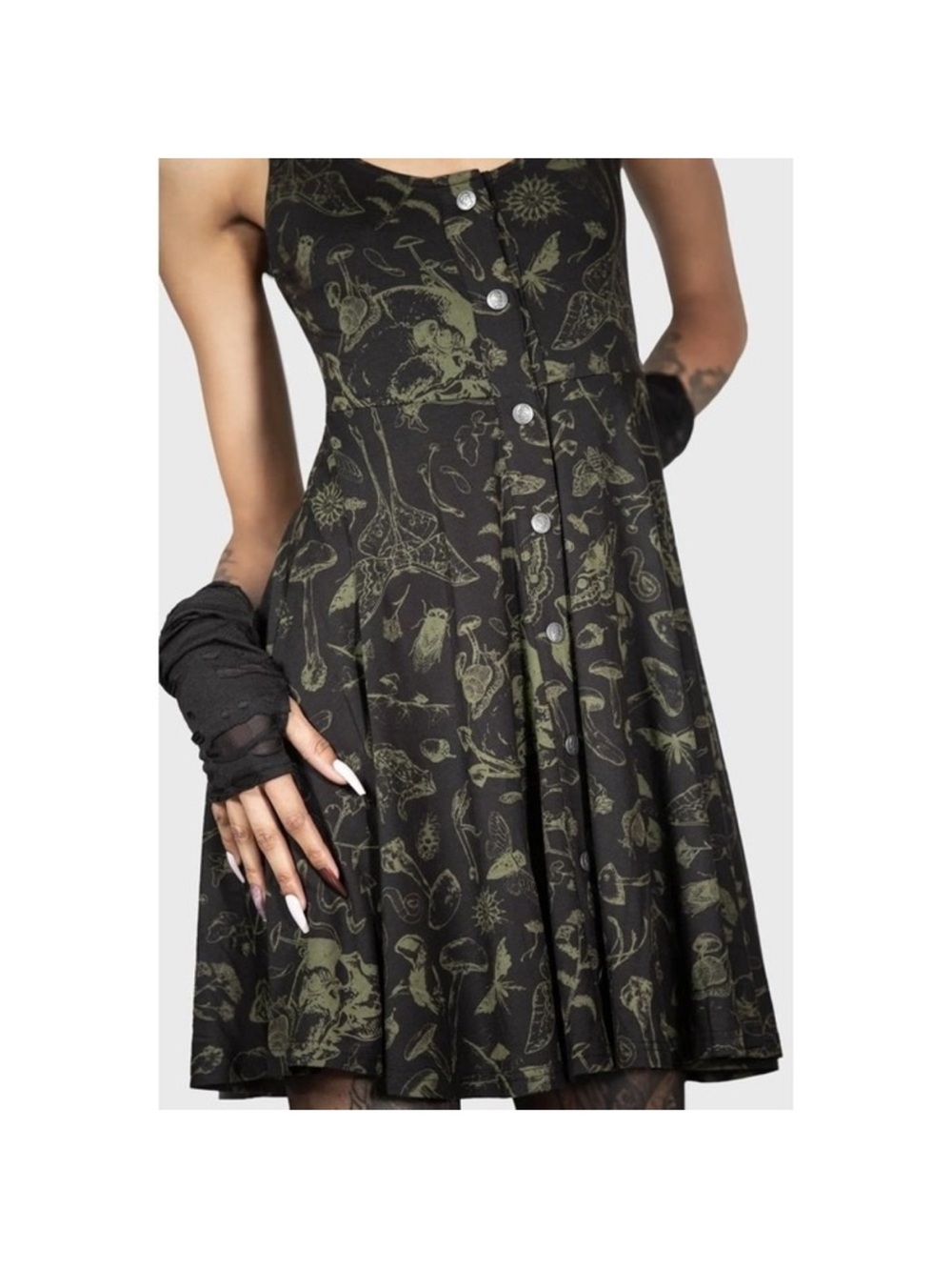 Killstar Black Dress with Olive Botanical Print